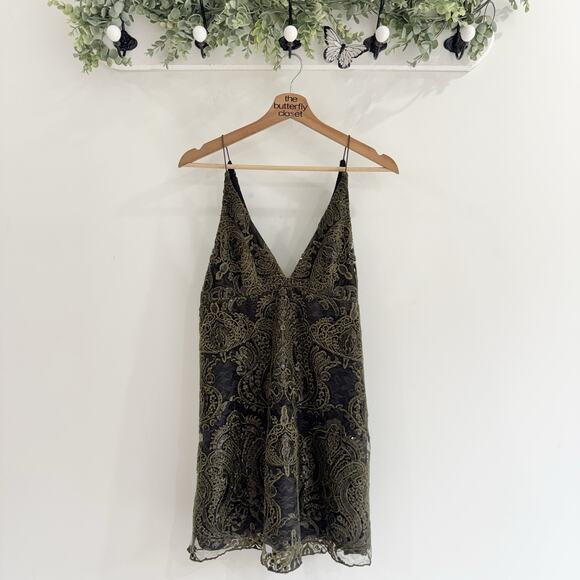 Free People Night Shimmers Sequin Mini Dress Size 2 Olive Green V223 - Picture 1 of 5